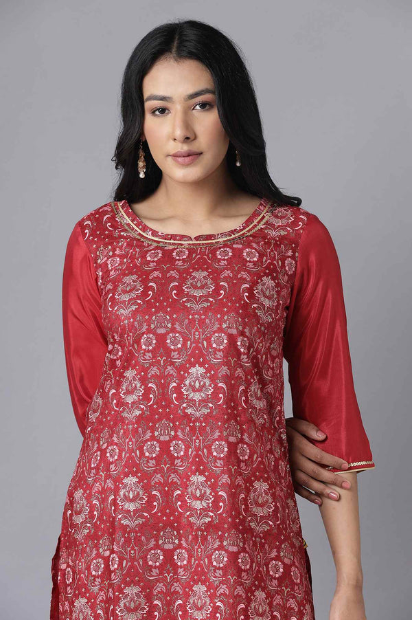 Maroon kurta-Culottes Set