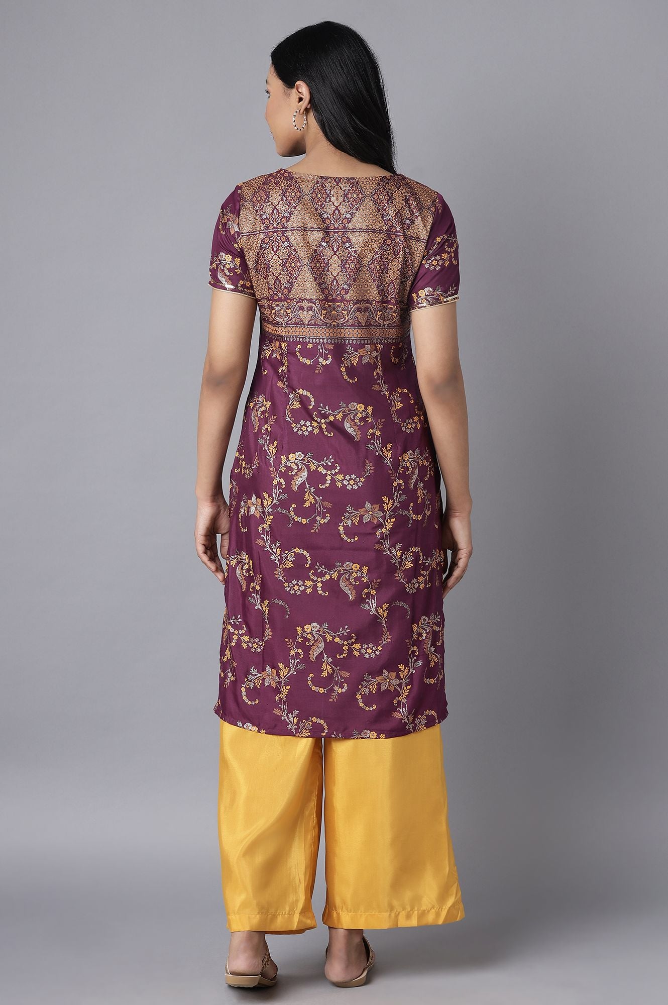 Purple kurta-Yellow Palazzo Set