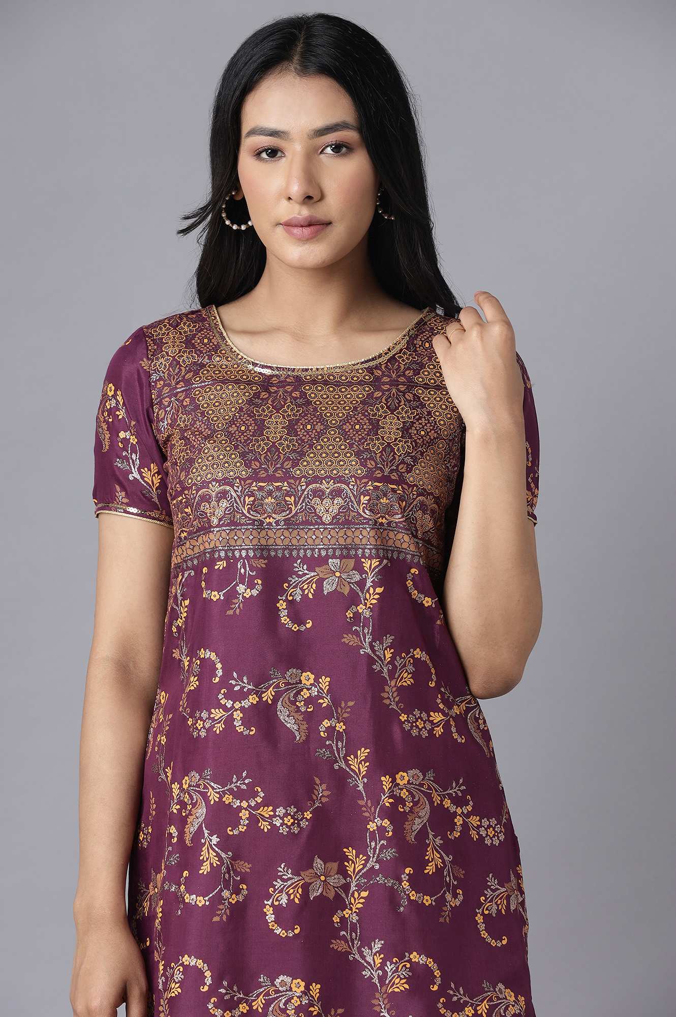 Purple kurta-Yellow Palazzo Set