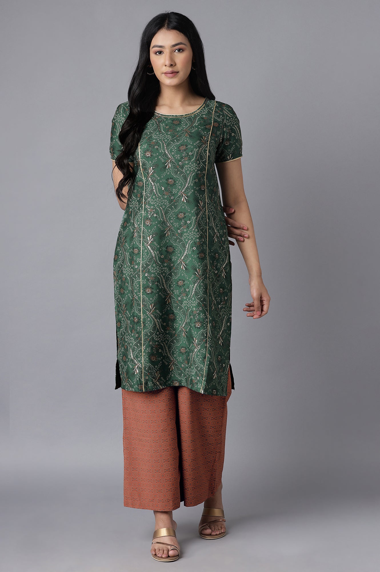 Green kurta- Orange Palazzo Set