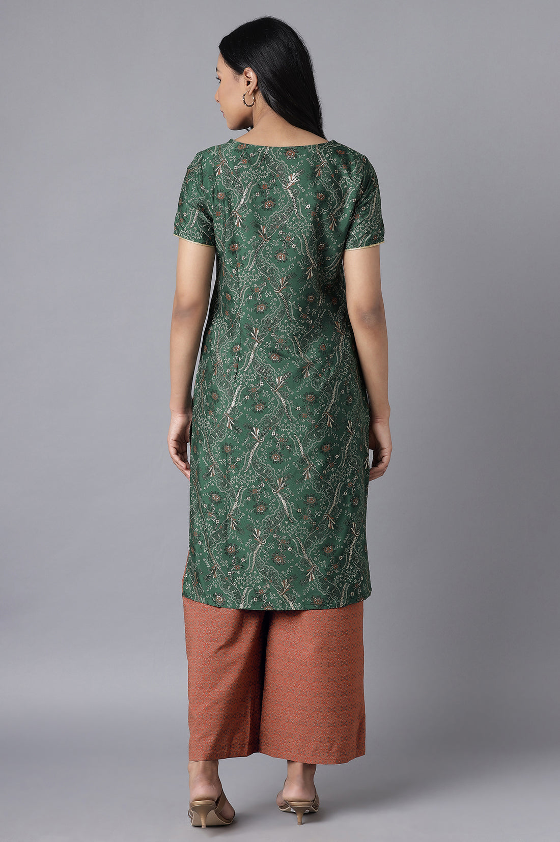 Green kurta- Orange Palazzo Set