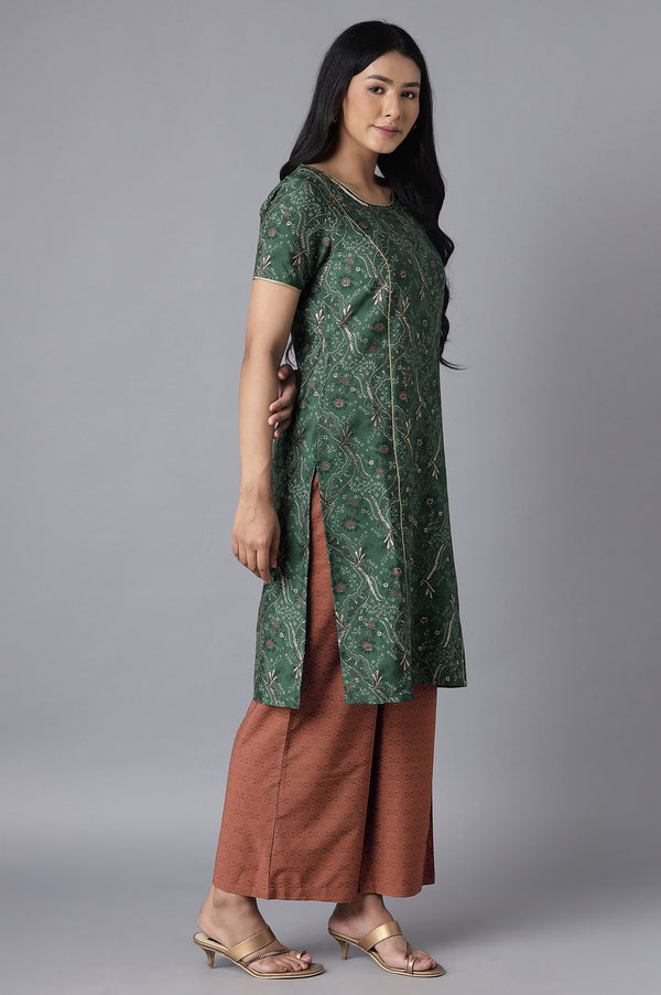 Green kurta- Orange Palazzo Set