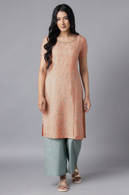 Orange kurta- Blue Palazzo Set