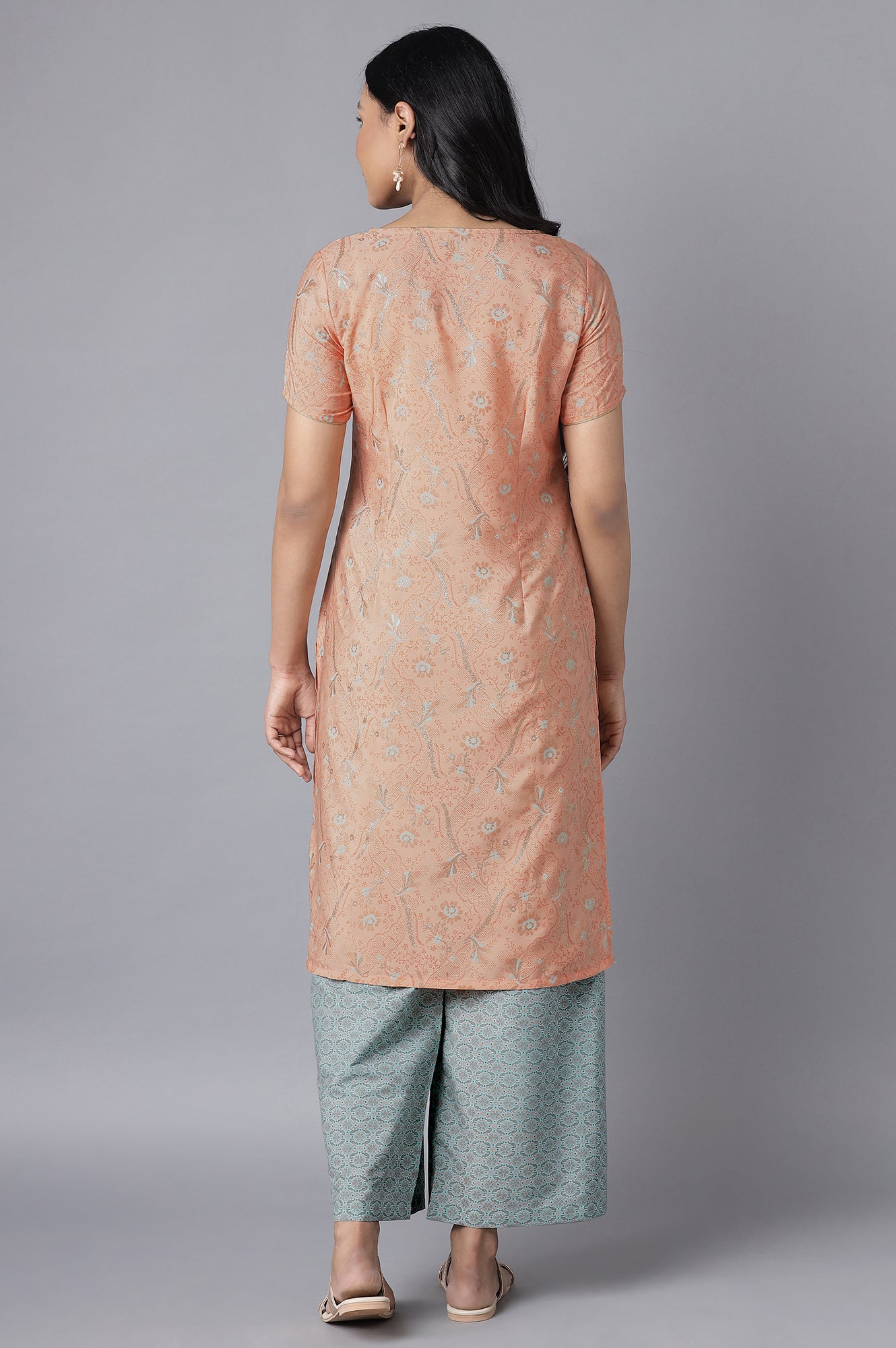 Orange kurta- Blue Palazzo Set