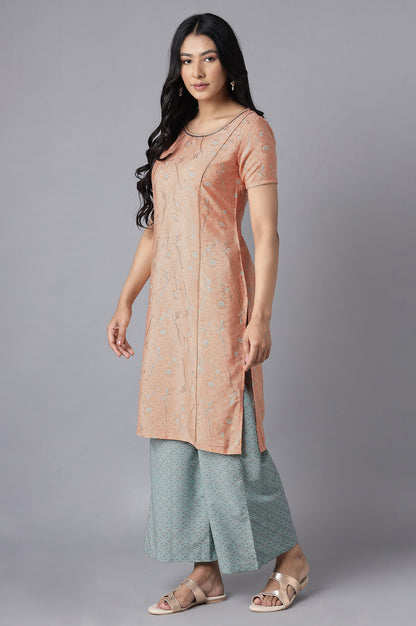 Orange kurta- Blue Palazzo Set