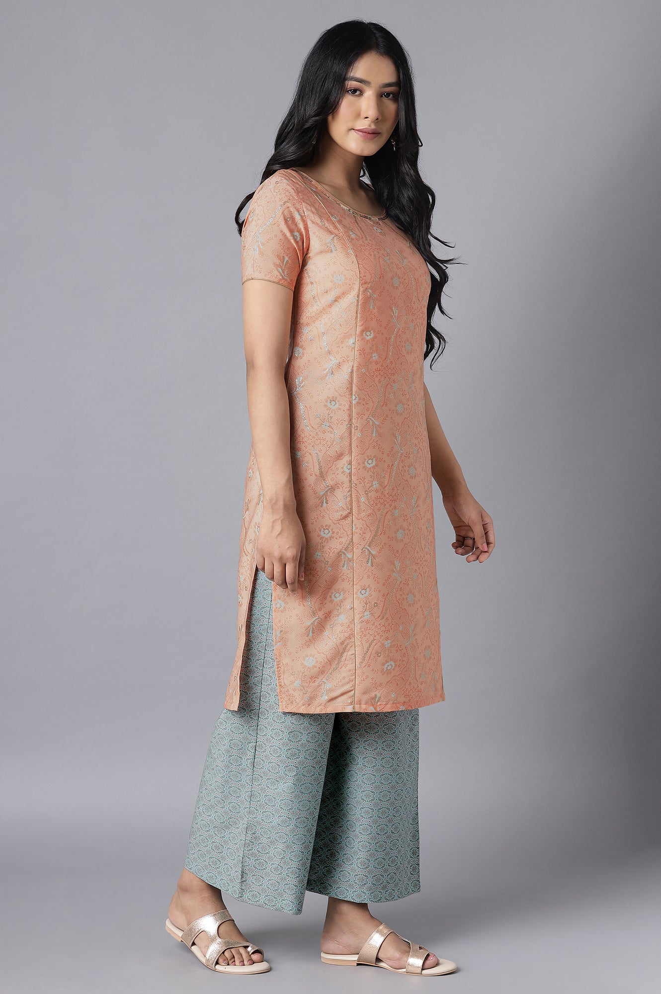 Orange kurta- Blue Palazzo Set