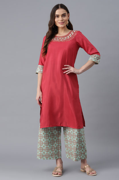 Pink kurta-Green Palazzo Set