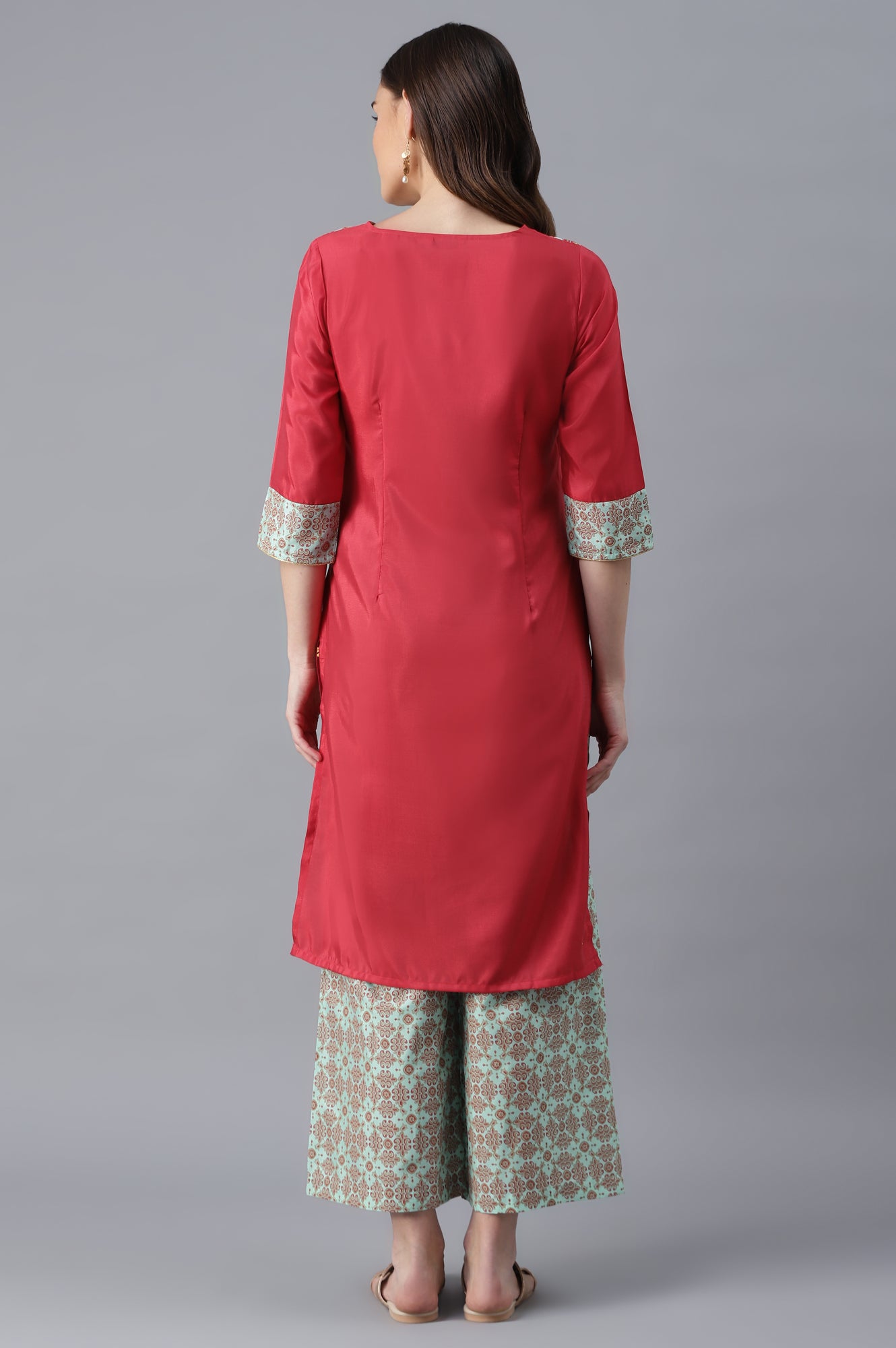 Pink kurta-Green Palazzo Set