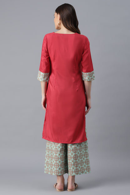 Pink kurta-Green Palazzo Set