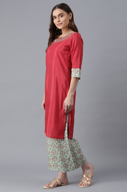 Pink kurta-Green Palazzo Set