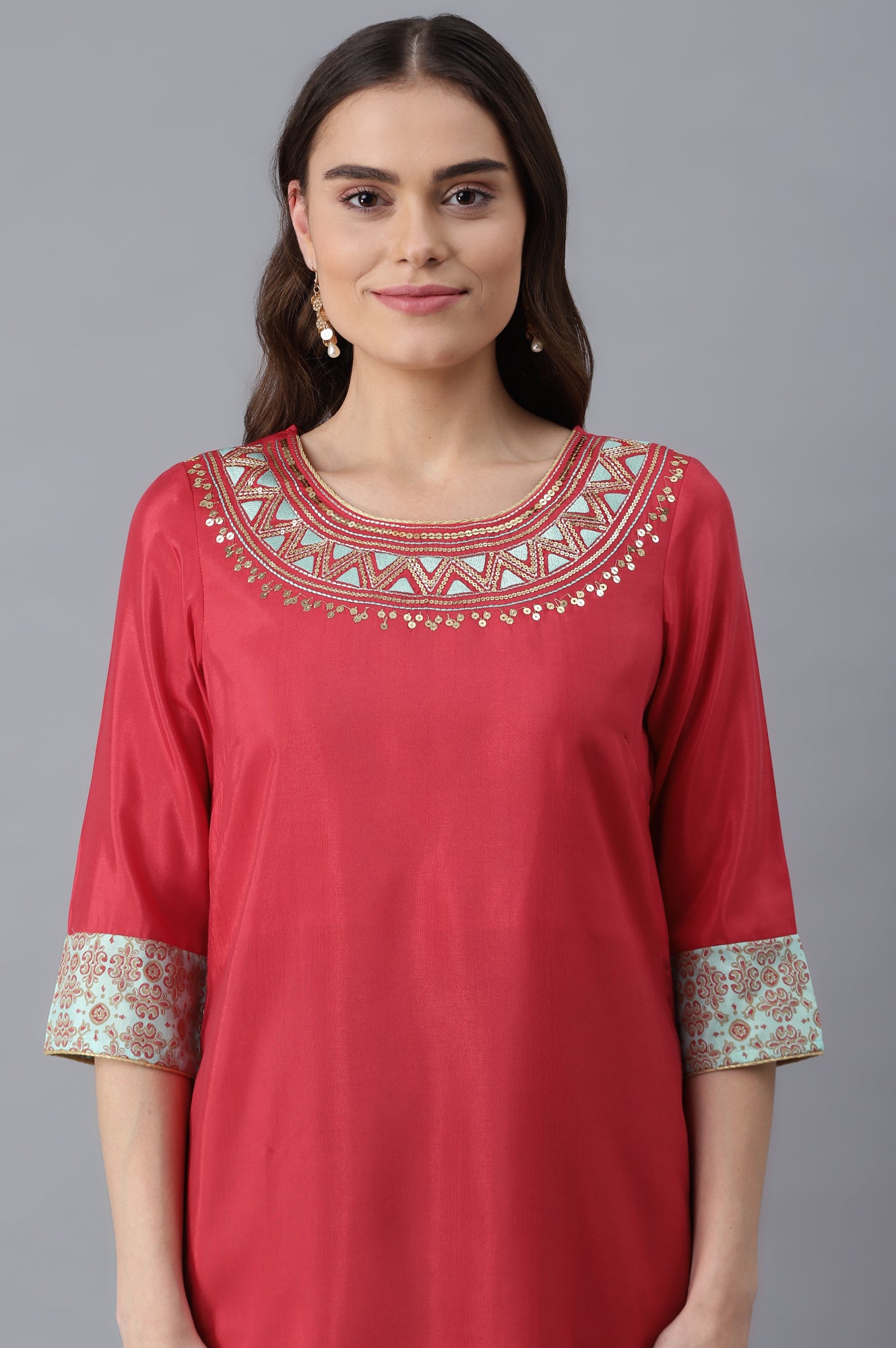 Pink kurta-Green Palazzo Set