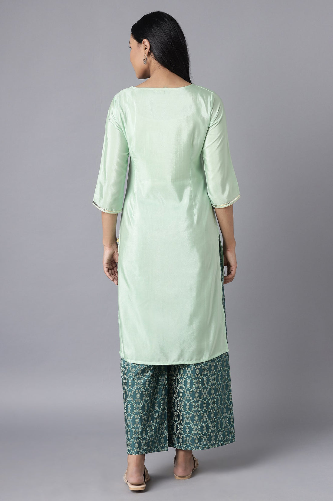 Green Embroidered kurta-Palazzo Set