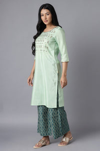 Green Embroidered kurta-Palazzo Set