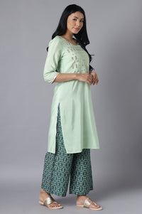 Green Embroidered kurta-Palazzo Set