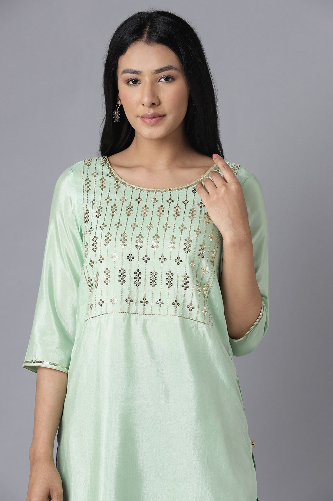 Green Embroidered kurta-Palazzo Set