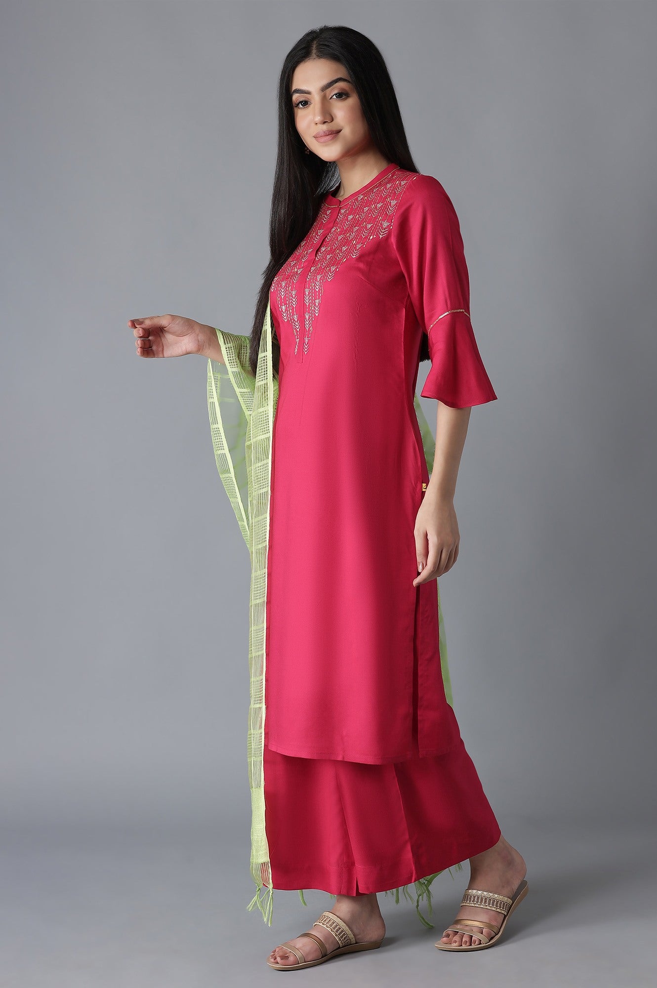 Pink Embroidered kurta Palazzos Dupatta Set