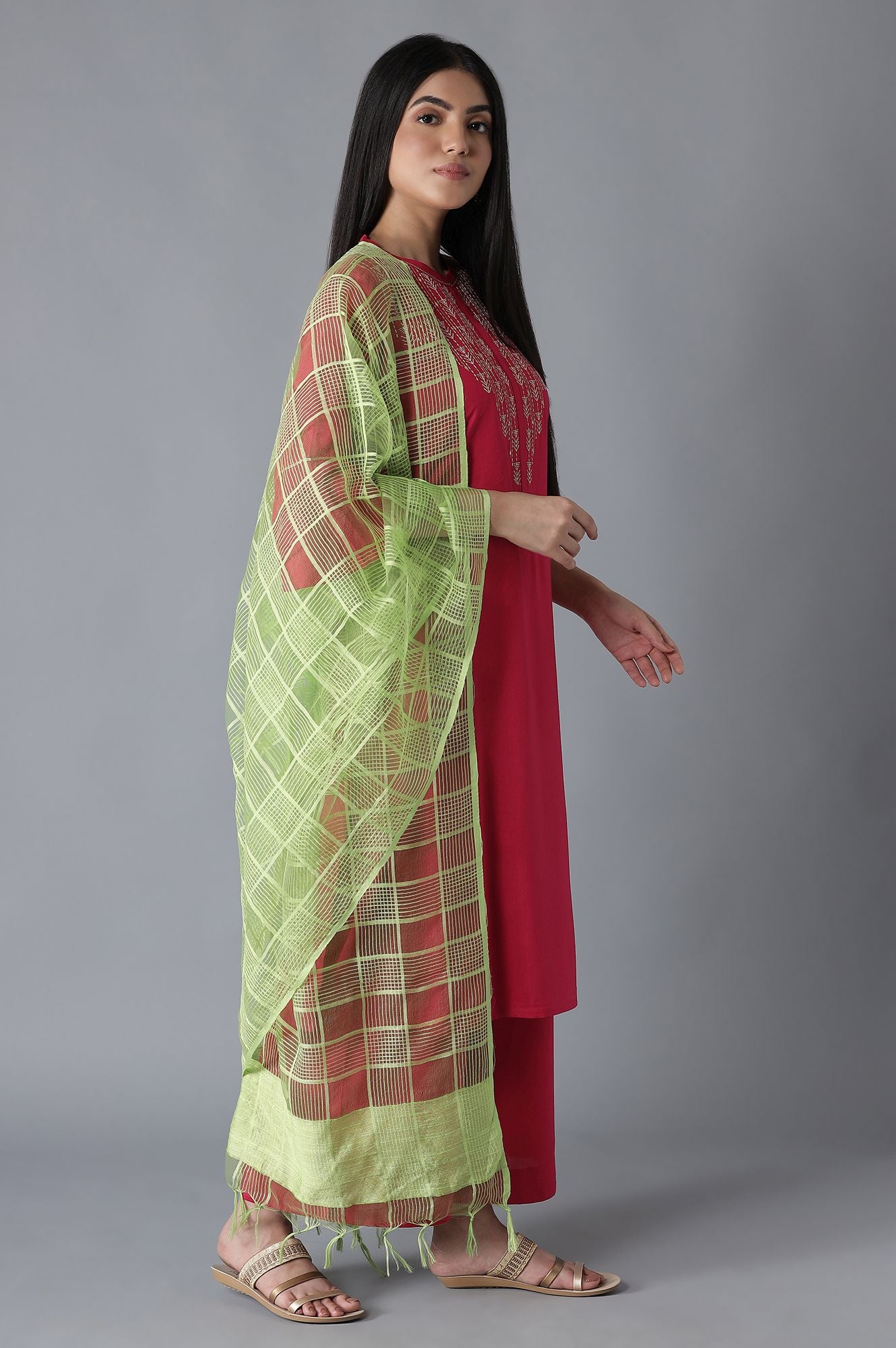 Pink Embroidered kurta Palazzos Dupatta Set