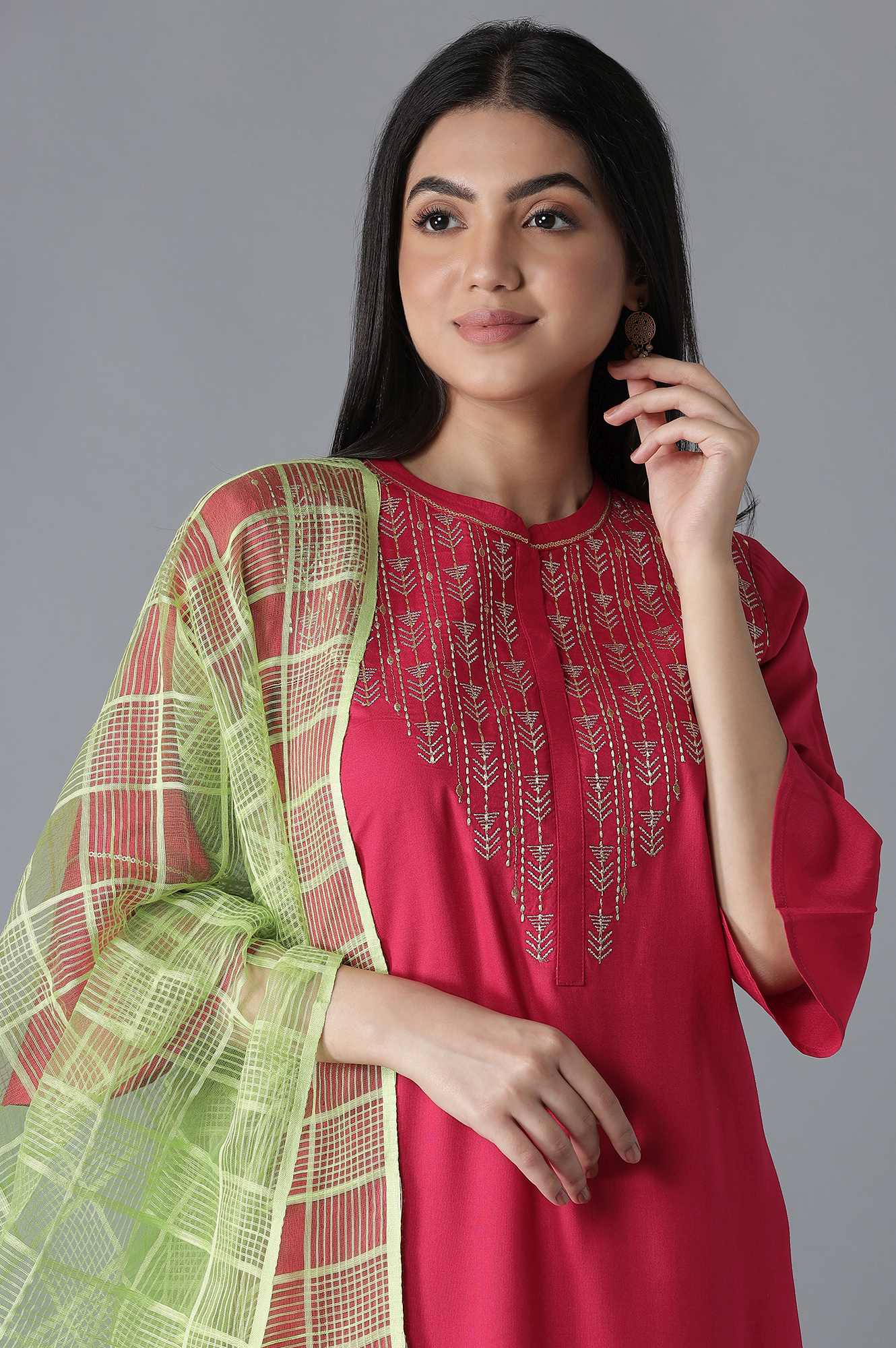 Pink Embroidered kurta Palazzos Dupatta Set