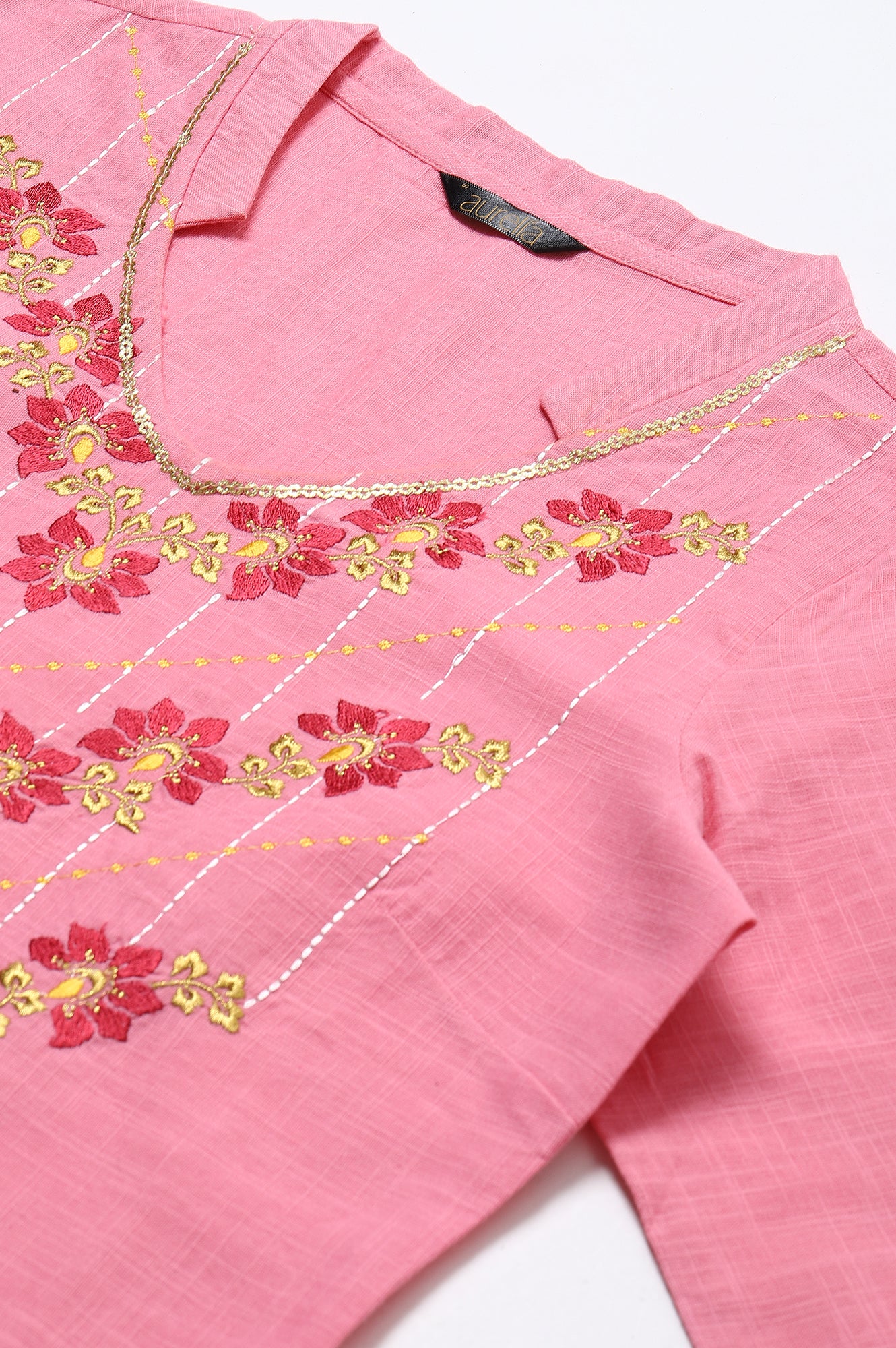 Pink Embroidered kurta-Trousers-Dupatta Set