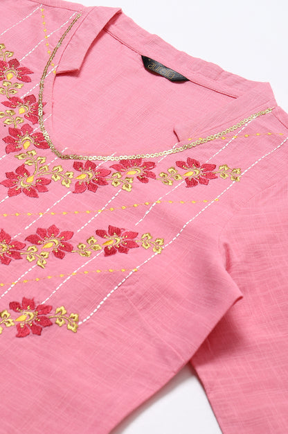 Pink Embroidered kurta-Trousers-Dupatta Set