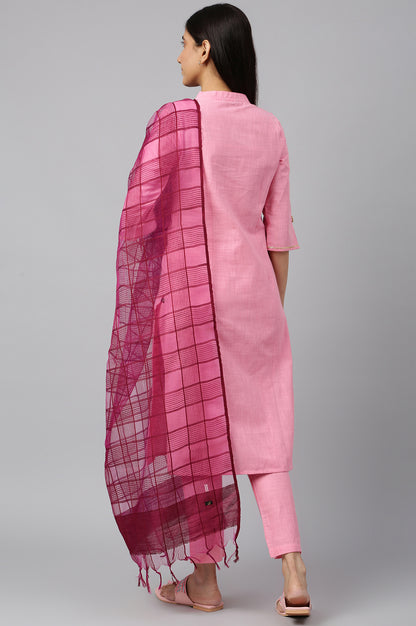 Pink Embroidered kurta-Trousers-Dupatta Set