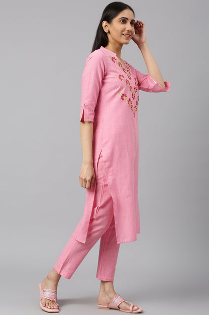 Pink Embroidered kurta-Trousers-Dupatta Set