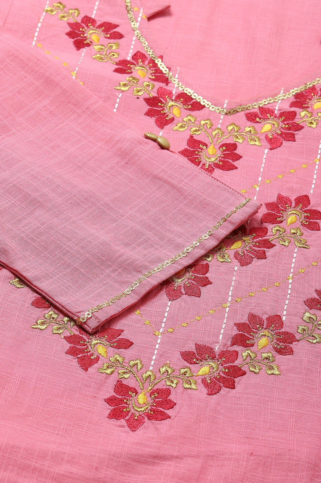 Pink Embroidered kurta-Trousers-Dupatta Set