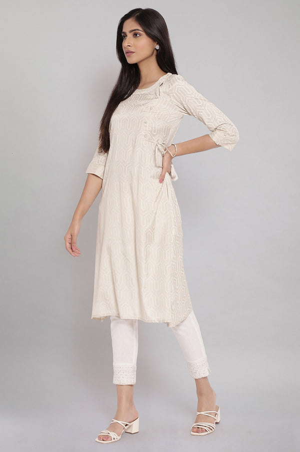 Beige A-line Shantoon kurta