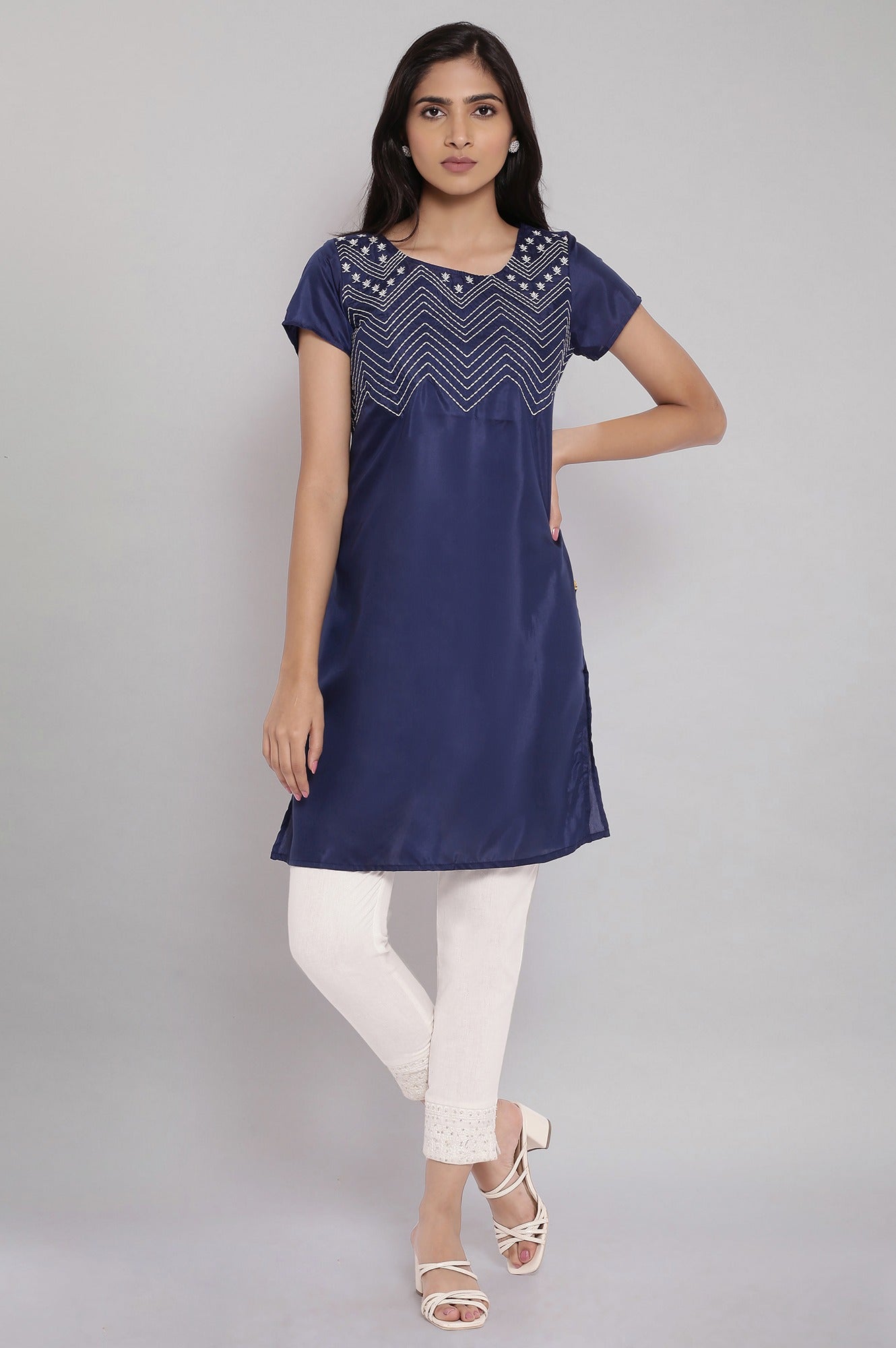 Uniform Blue Zari Embroidered kurta