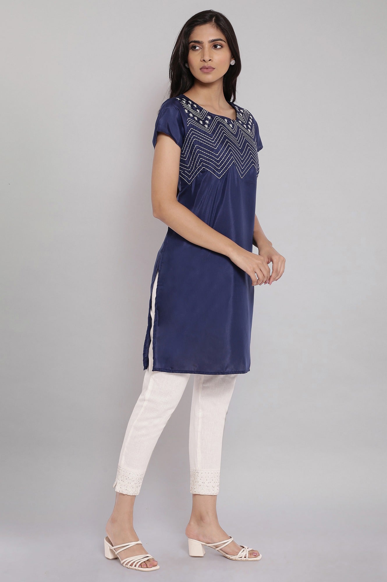 Uniform Blue Zari Embroidered kurta