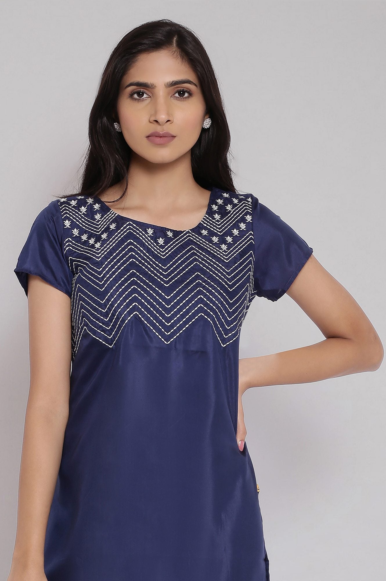 Uniform Blue Zari Embroidered kurta