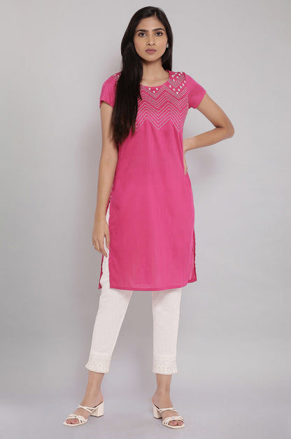 Pink Zari Embroidered kurta