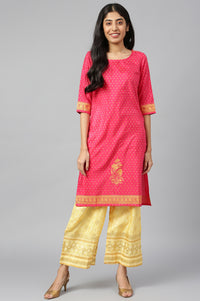 Pink Round Neck Printed kurta