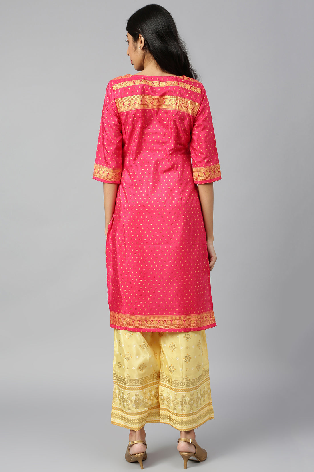 Pink Round Neck Printed kurta
