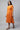 Orange Round Neck Foil Print Flared Dress