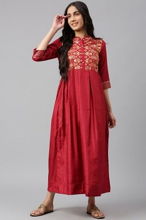 Maroon Embellished Festive Dress