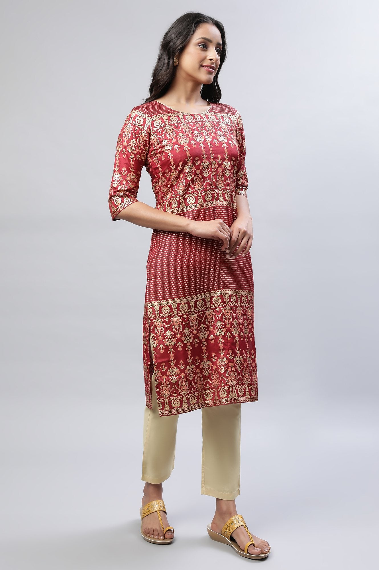 Maroon Printed kurta