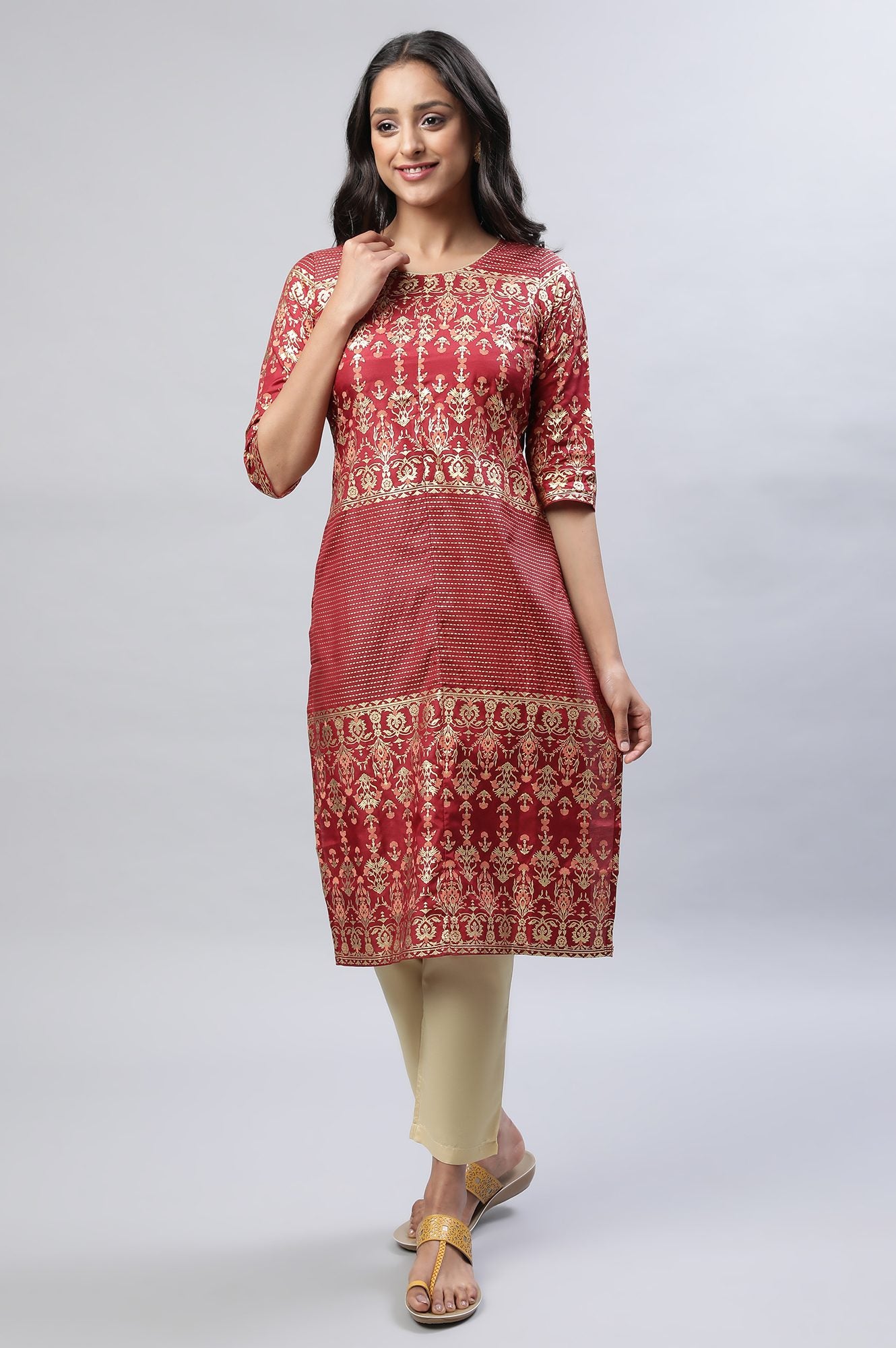 Maroon Printed kurta