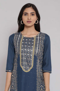 Blue Round Neck Foil Print kurta Set