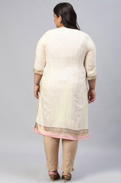 Beige Viscose Embroidered Plus Size kurta