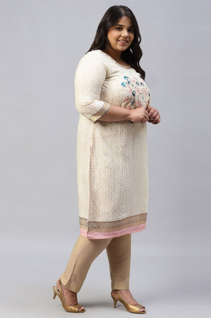 Beige Viscose Embroidered Plus Size kurta