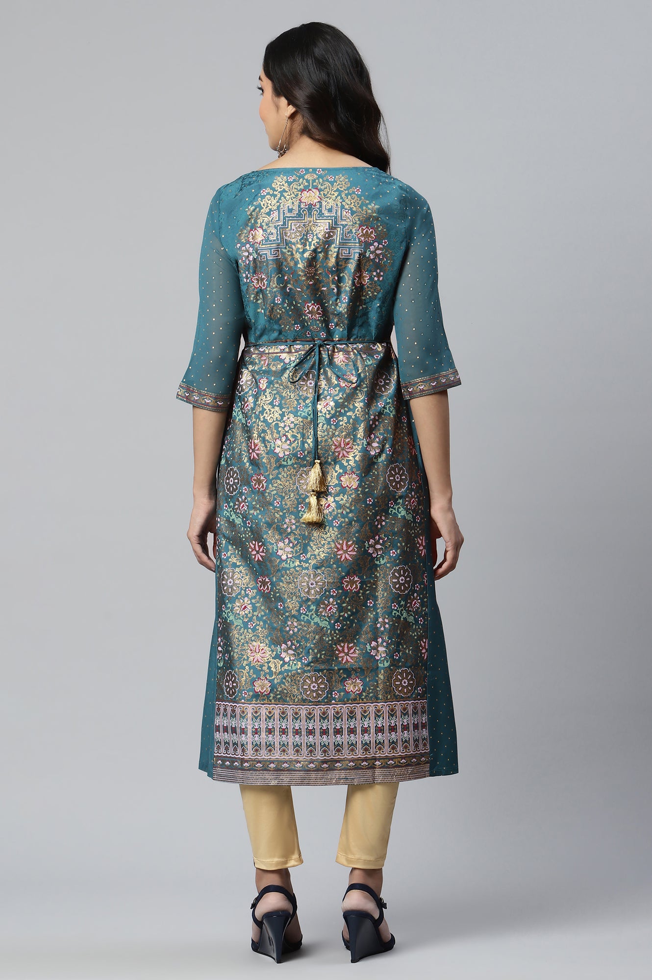 Blue A-line Floral Print kurta