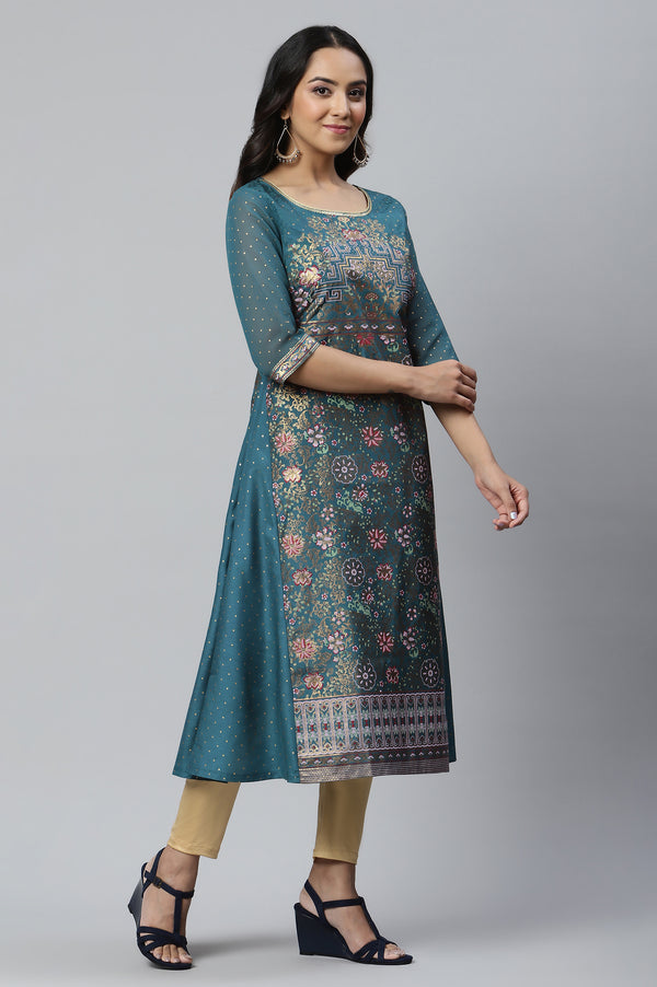 Blue A-line Floral Print kurta