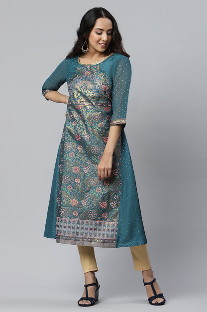 Blue A-line Floral Print kurta