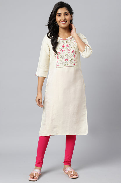 Off White Zari Embroidered Cotton Dobby kurta