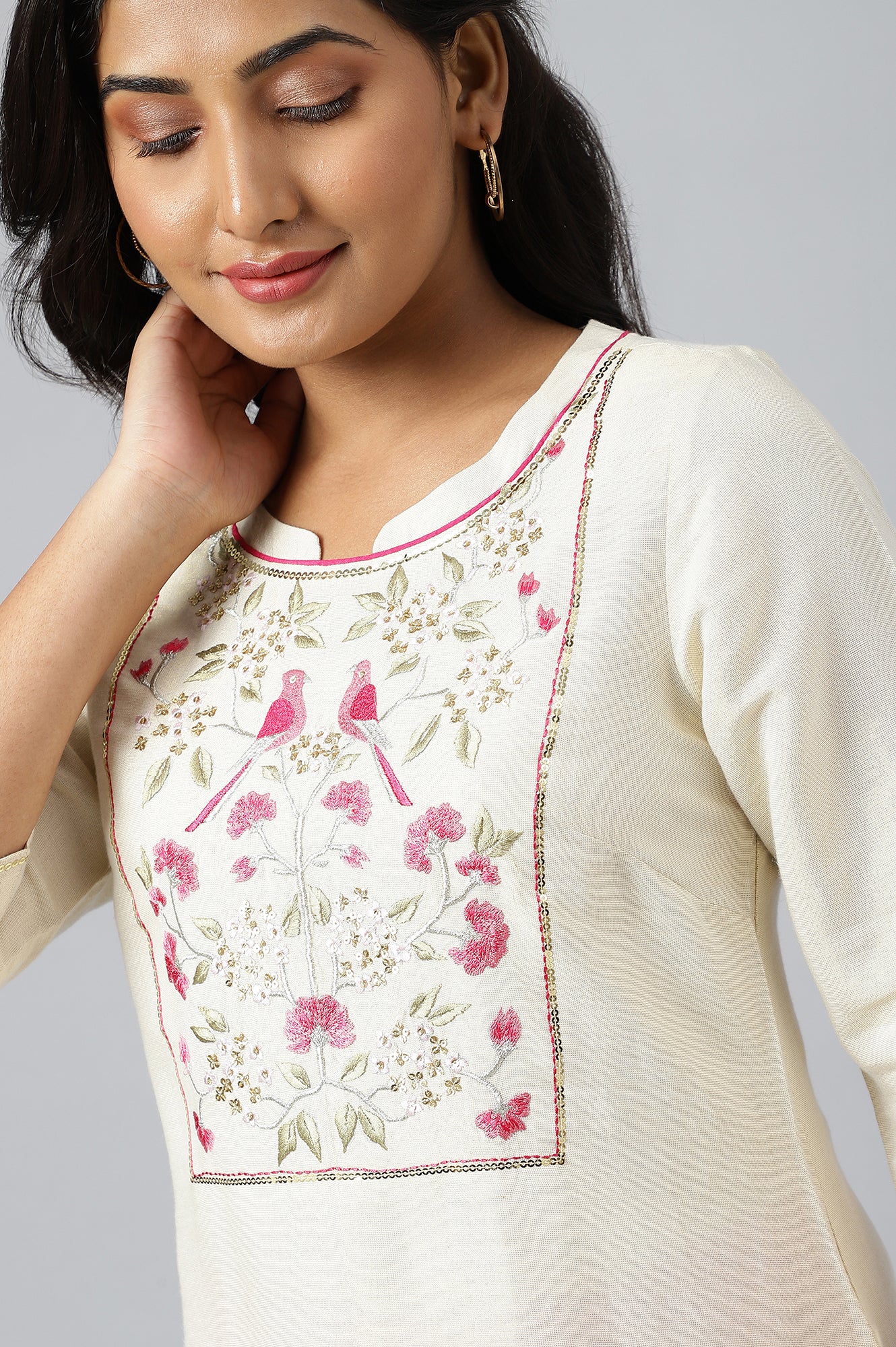 Off White Zari Embroidered Cotton Dobby kurta