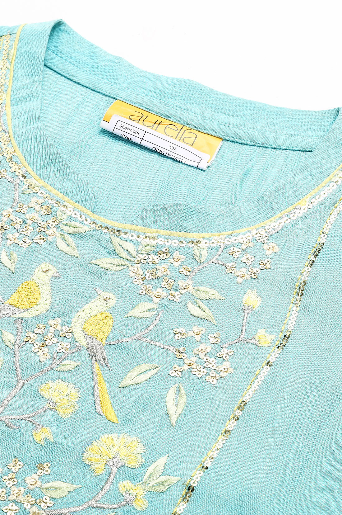 Blue Zari Embroidered Cotton Dobby Plus Size kurta