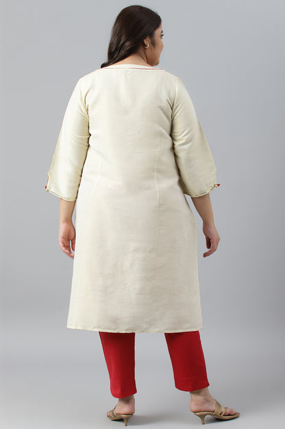 Off White Zari Embroidered Cotton Dobby Plus Size kurta