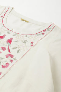 Off White Zari Embroidered Cotton Dobby Plus Size kurta