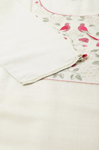 Off White Zari Embroidered Cotton Dobby Plus Size kurta